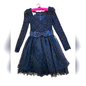 Genuine Gunne Sax dress! Black lace and a giant bow. Women's 7/8